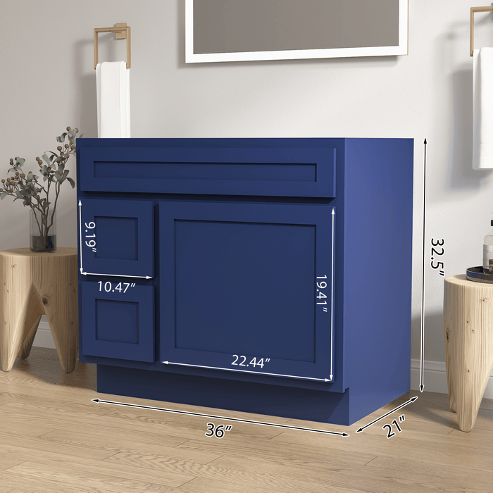 36" Modern Freestanding Oak Plywood Bathroom Vanity Base Only – Shaker Style Storage Cabinet with 2 Extension Drawers & Single Louvered Door VA40362L - HomeBeyond