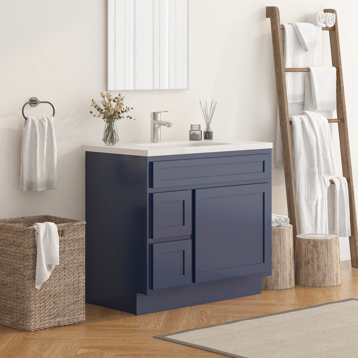 36" Modern Freestanding Oak Plywood Bathroom Vanity Base Only – Shaker Style Storage Cabinet with 2 Extension Drawers & Single Louvered Door VA40362L - HomeBeyond