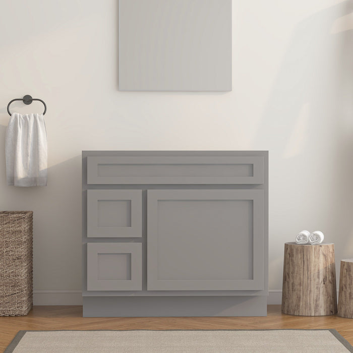 36" Modern Freestanding Oak Plywood Bathroom Vanity Base Only – Shaker Style Storage Cabinet with 2 Extension Drawers & Single Louvered Door VA40362L - HomeBeyond