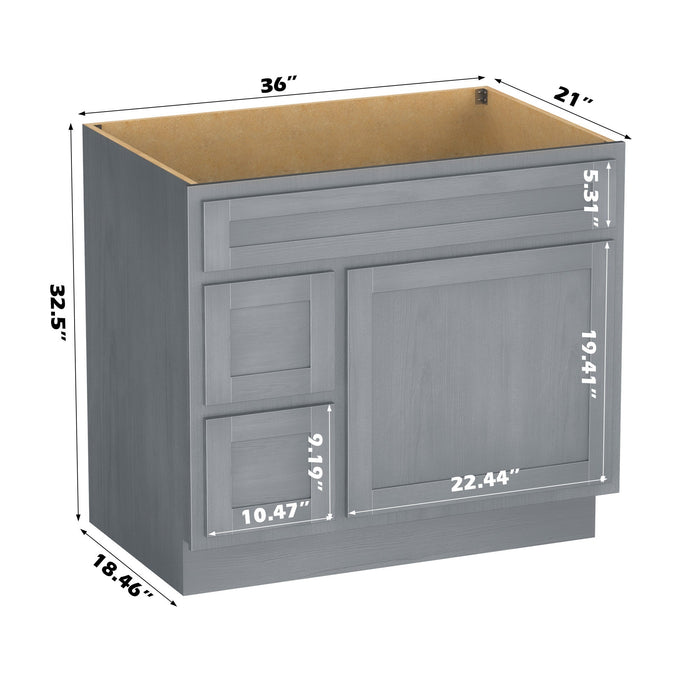 36" Modern Freestanding Oak Plywood Bathroom Vanity Base Only – Shaker Style Storage Cabinet with 2 Extension Drawers & Single Louvered Door VA40362L - HomeBeyond