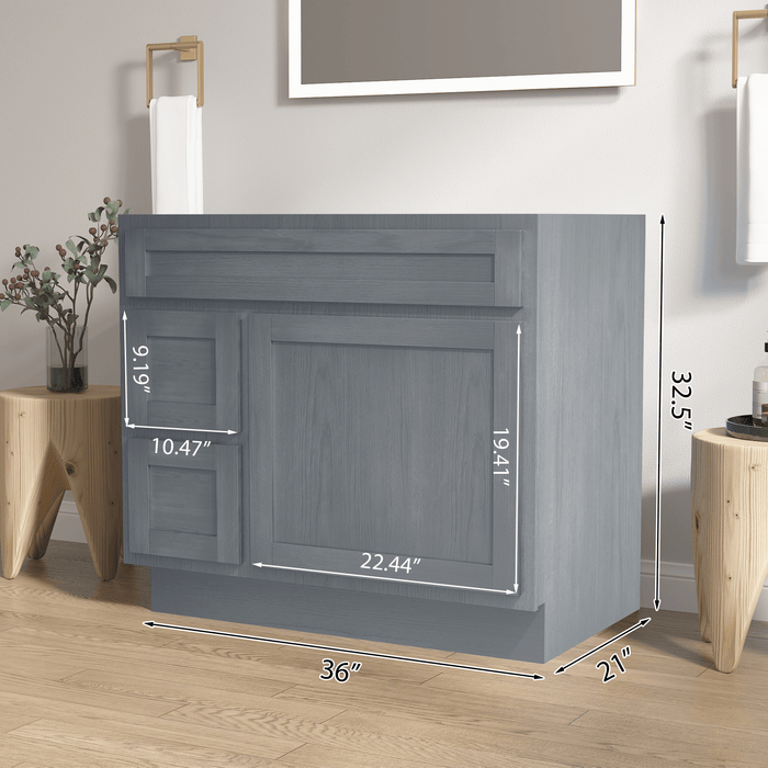 36" Modern Freestanding Oak Plywood Bathroom Vanity Base Only – Shaker Style Storage Cabinet with 2 Extension Drawers & Single Louvered Door VA40362L - HomeBeyond