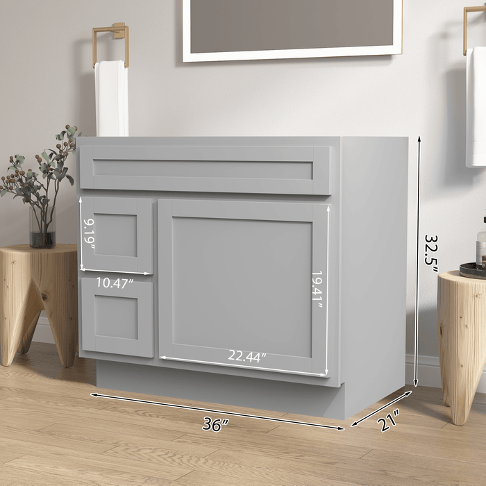 36" Modern Freestanding Oak Plywood Bathroom Vanity Base Only – Shaker Style Storage Cabinet with 2 Extension Drawers & Single Louvered Door VA40362L - HomeBeyond