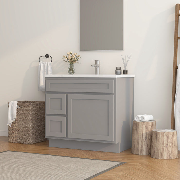 36" Modern Freestanding Oak Plywood Bathroom Vanity Base Only – Shaker Style Storage Cabinet with 2 Extension Drawers & Single Louvered Door VA40362L - HomeBeyond