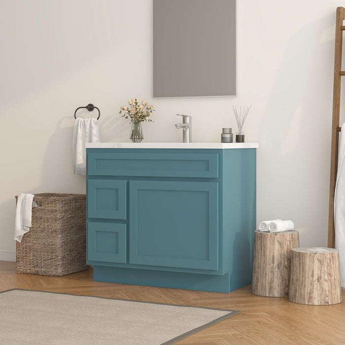 36" Modern Freestanding Oak Plywood Bathroom Vanity Base Only – Shaker Style Storage Cabinet with 2 Extension Drawers & Single Louvered Door VA40362L - HomeBeyond