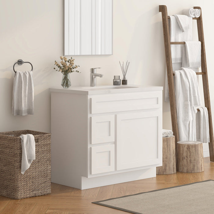 36" Modern Freestanding Oak Plywood Bathroom Vanity Base Only – Shaker Style Storage Cabinet with 2 Extension Drawers & Single Louvered Door VA40362L - HomeBeyond