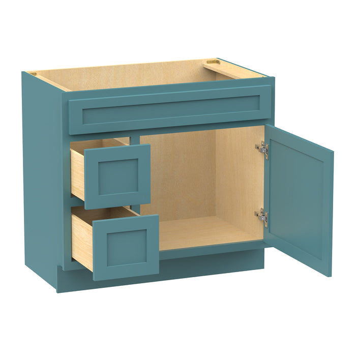 36" Modern Freestanding Oak Plywood Bathroom Vanity Base Only – Shaker Style Storage Cabinet with 2 Extension Drawers & Single Louvered Door VA40362L - HomeBeyond