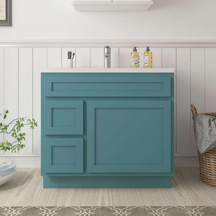36" Modern Freestanding Oak Plywood Bathroom Vanity Base Only – Shaker Style Storage Cabinet with 2 Extension Drawers & Single Louvered Door VA40362L - HomeBeyond