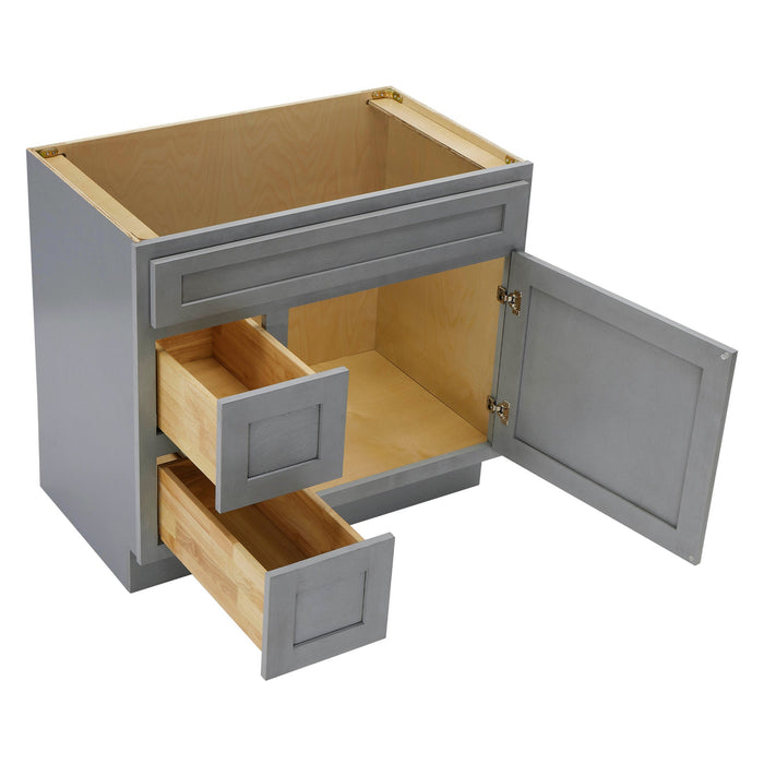36" Modern Freestanding Oak Plywood Bathroom Vanity Base Only – Shaker Style Storage Cabinet with 2 Extension Drawers & Single Louvered Door VA40362L - HomeBeyond