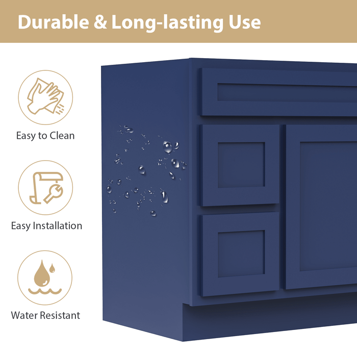 36" Modern Freestanding Oak Plywood Bathroom Vanity Base Only – Shaker Style Storage Cabinet with 2 Extension Drawers & Single Louvered Door VA40362L - HomeBeyond