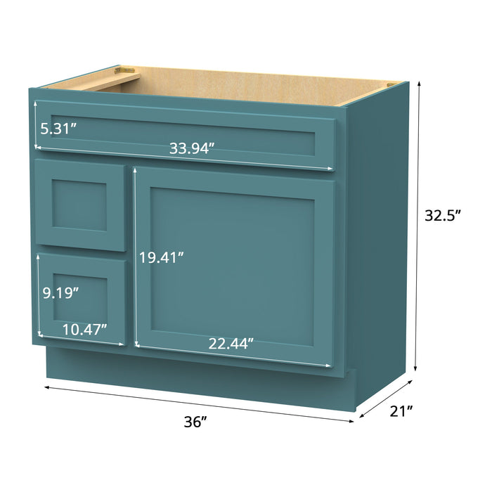 36" Modern Freestanding Oak Plywood Bathroom Vanity Base Only – Shaker Style Storage Cabinet with 2 Extension Drawers & Single Louvered Door VA40362L - HomeBeyond