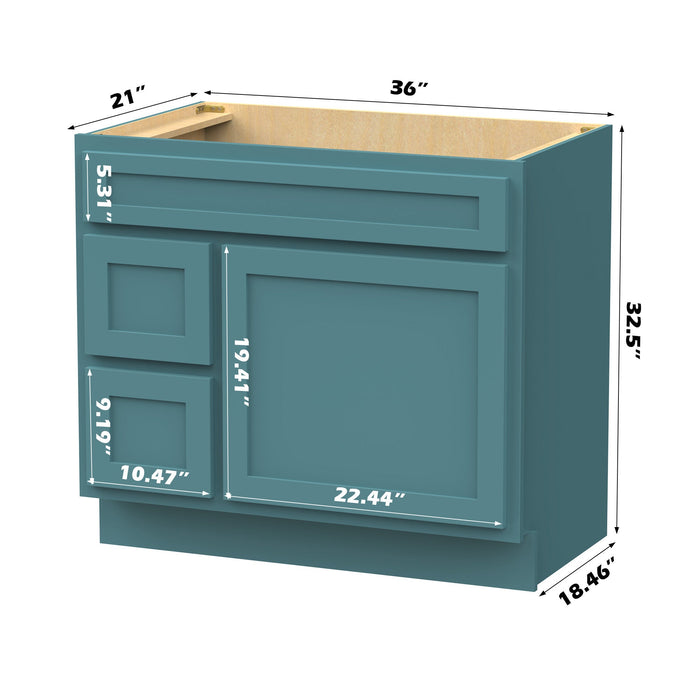 36" Modern Freestanding Oak Plywood Bathroom Vanity Base Only – Shaker Style Storage Cabinet with 2 Extension Drawers & Single Louvered Door VA40362L - HomeBeyond