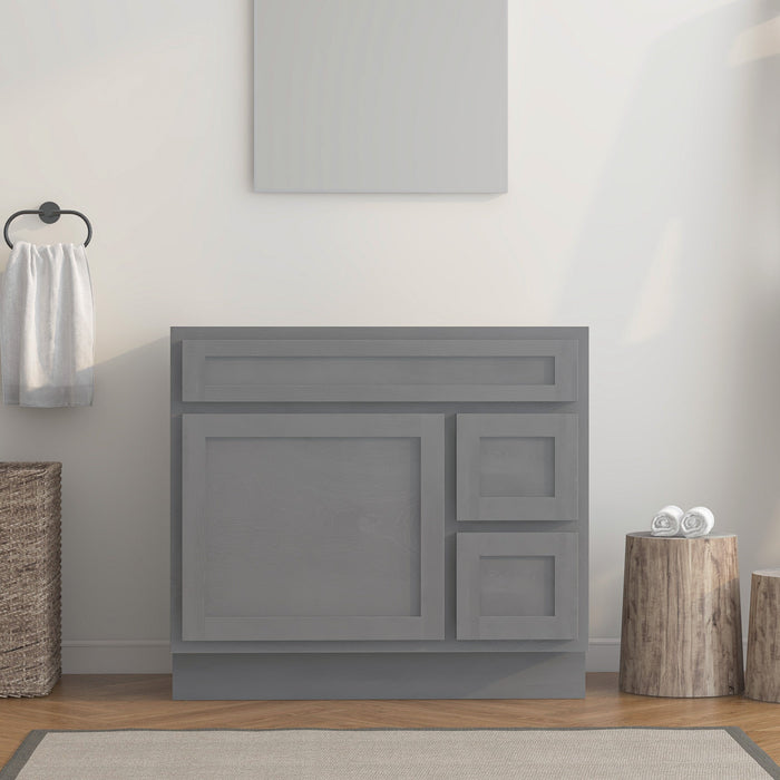 36" Modern Freestanding Oak Plywood Bathroom Vanity Base Only – Shaker Style Storage Cabinet with 2 Extension Drawers & Single Louvered Door VA40362R - HomeBeyond