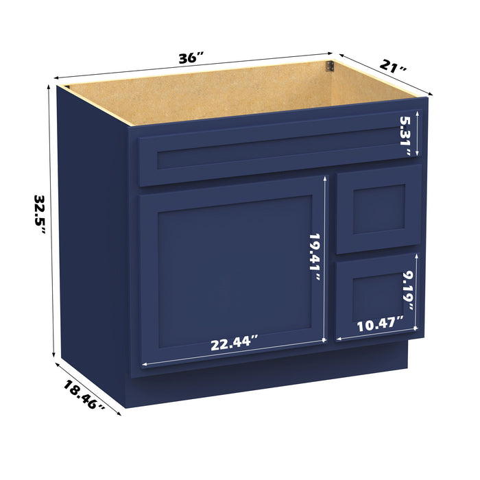 36" Modern Freestanding Oak Plywood Bathroom Vanity Base Only – Shaker Style Storage Cabinet with 2 Extension Drawers & Single Louvered Door VA40362R - HomeBeyond