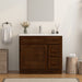 36" Modern Freestanding Oak Plywood Bathroom Vanity Base Only – Shaker Style Storage Cabinet with 2 Extension Drawers & Single Louvered Door VA40362R - HomeBeyond