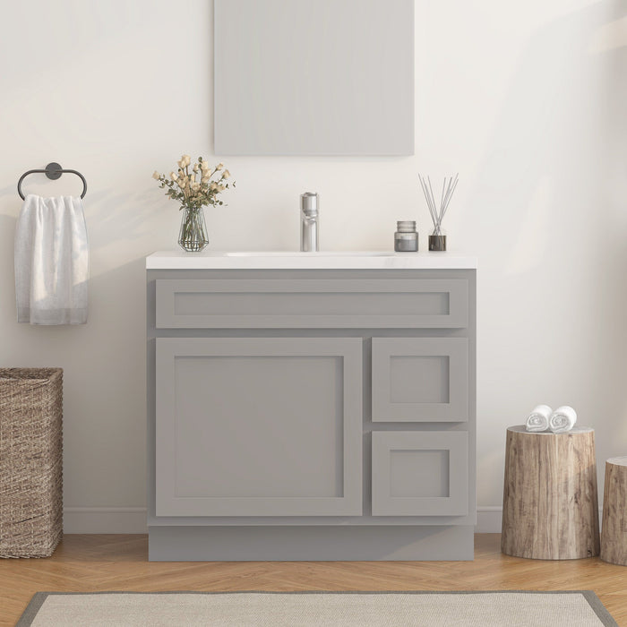 36" Modern Freestanding Oak Plywood Bathroom Vanity Base Only – Shaker Style Storage Cabinet with 2 Extension Drawers & Single Louvered Door VA40362R - HomeBeyond