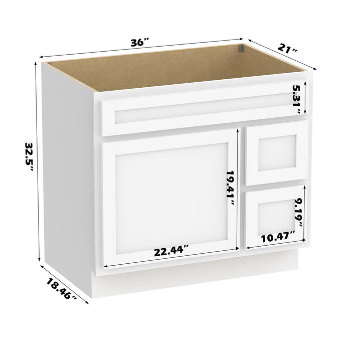36" Modern Freestanding Oak Plywood Bathroom Vanity Base Only – Shaker Style Storage Cabinet with 2 Extension Drawers & Single Louvered Door VA40362R - HomeBeyond