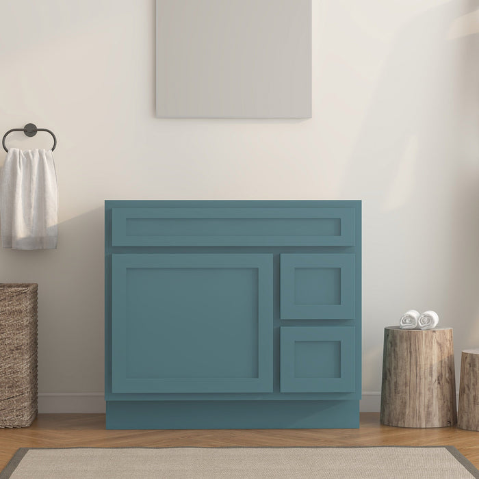 36" Modern Freestanding Oak Plywood Bathroom Vanity Base Only – Shaker Style Storage Cabinet with 2 Extension Drawers & Single Louvered Door VA40362R - HomeBeyond