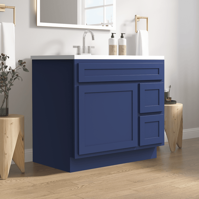 36" Modern Freestanding Oak Plywood Bathroom Vanity Base Only – Shaker Style Storage Cabinet with 2 Extension Drawers & Single Louvered Door VA40362R - HomeBeyond