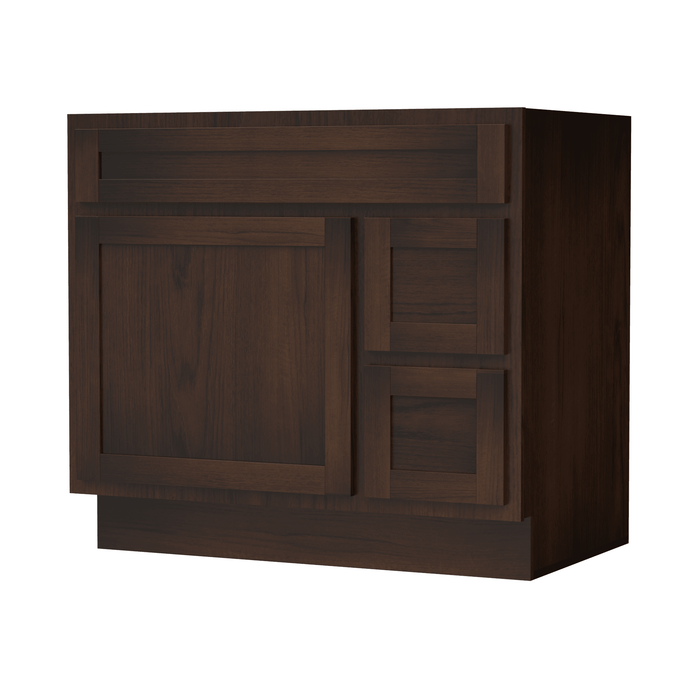 36" Modern Freestanding Oak Plywood Bathroom Vanity Base Only – Shaker Style Storage Cabinet with 2 Extension Drawers & Single Louvered Door VA40362R - HomeBeyond