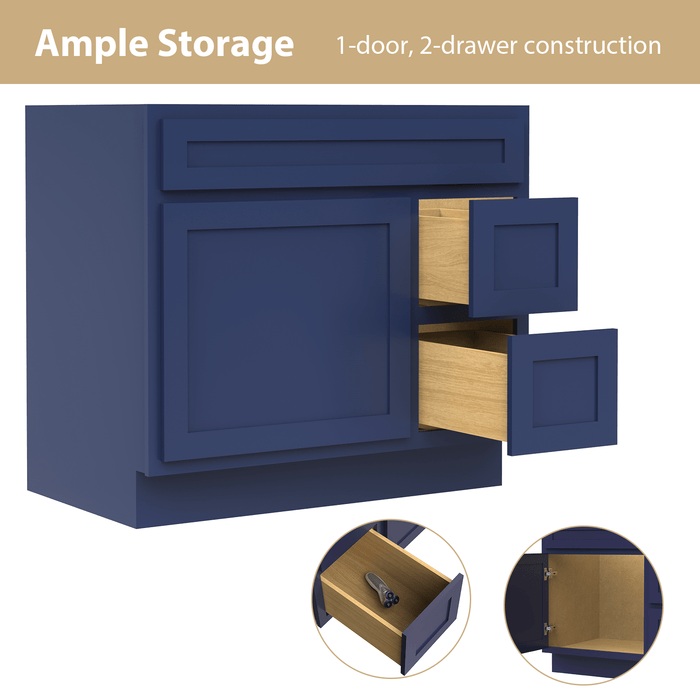 36" Modern Freestanding Oak Plywood Bathroom Vanity Base Only – Shaker Style Storage Cabinet with 2 Extension Drawers & Single Louvered Door VA40362R - HomeBeyond