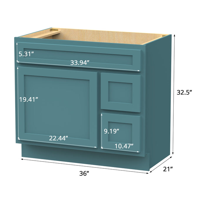 36" Modern Freestanding Oak Plywood Bathroom Vanity Base Only – Shaker Style Storage Cabinet with 2 Extension Drawers & Single Louvered Door VA40362R - HomeBeyond