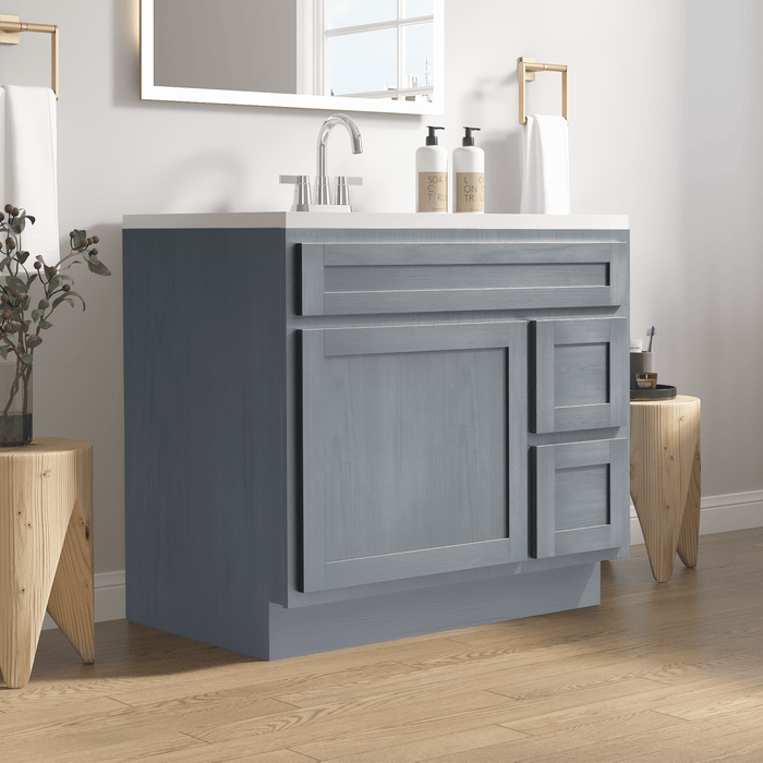 36" Modern Freestanding Oak Plywood Bathroom Vanity Base Only – Shaker Style Storage Cabinet with 2 Extension Drawers & Single Louvered Door VA40362R - HomeBeyond