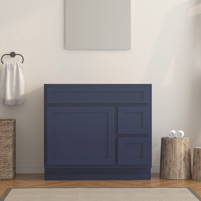 36" Modern Freestanding Oak Plywood Bathroom Vanity Base Only – Shaker Style Storage Cabinet with 2 Extension Drawers & Single Louvered Door VA40362R - HomeBeyond