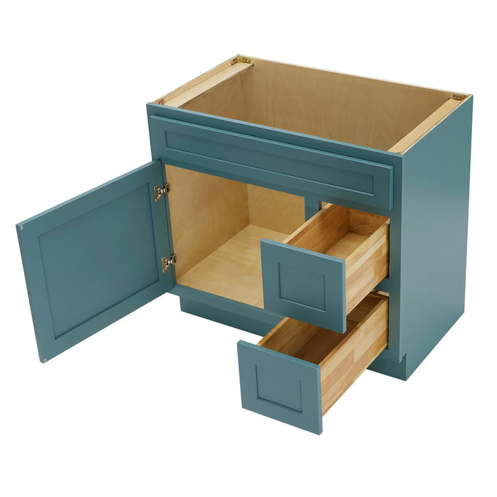 36" Modern Freestanding Oak Plywood Bathroom Vanity Base Only – Shaker Style Storage Cabinet with 2 Extension Drawers & Single Louvered Door VA40362R - HomeBeyond