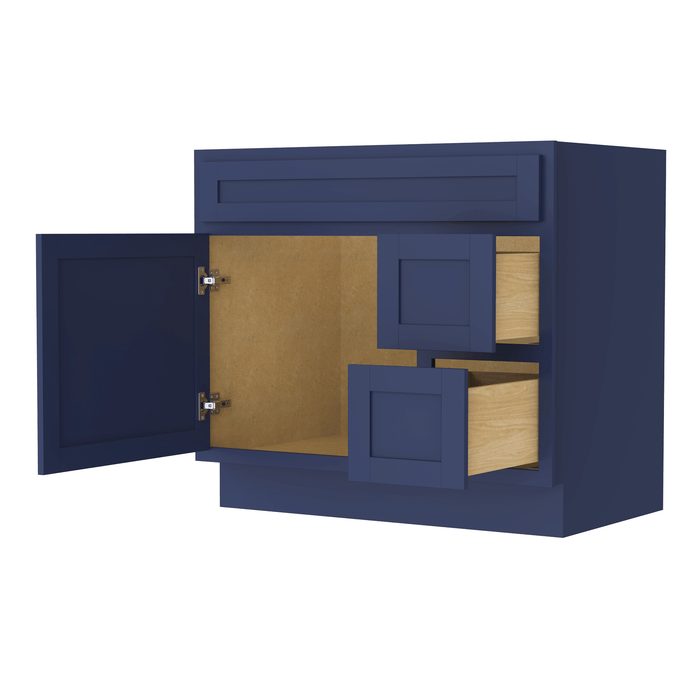 36" Modern Freestanding Oak Plywood Bathroom Vanity Base Only – Shaker Style Storage Cabinet with 2 Extension Drawers & Single Louvered Door VA40362R - HomeBeyond