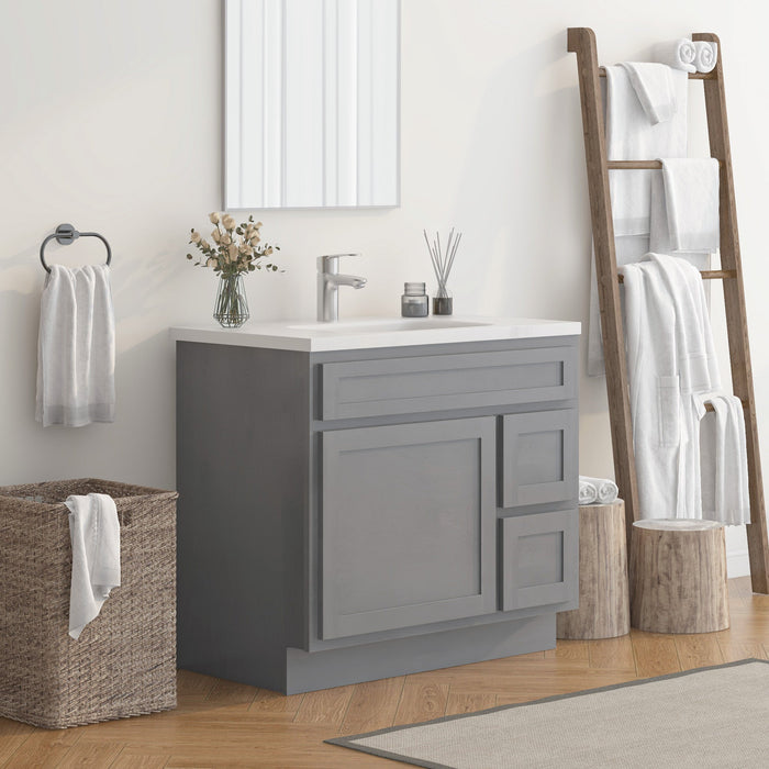 36" Modern Freestanding Oak Plywood Bathroom Vanity Base Only – Shaker Style Storage Cabinet with 2 Extension Drawers & Single Louvered Door VA40362R - HomeBeyond