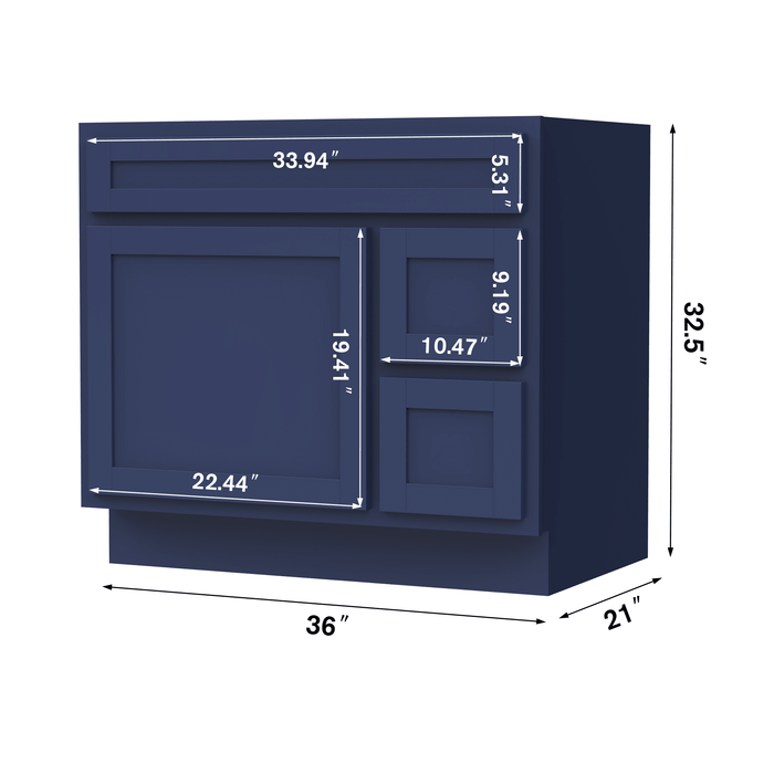 36" Modern Freestanding Oak Plywood Bathroom Vanity Base Only – Shaker Style Storage Cabinet with 2 Extension Drawers & Single Louvered Door VA40362R - HomeBeyond
