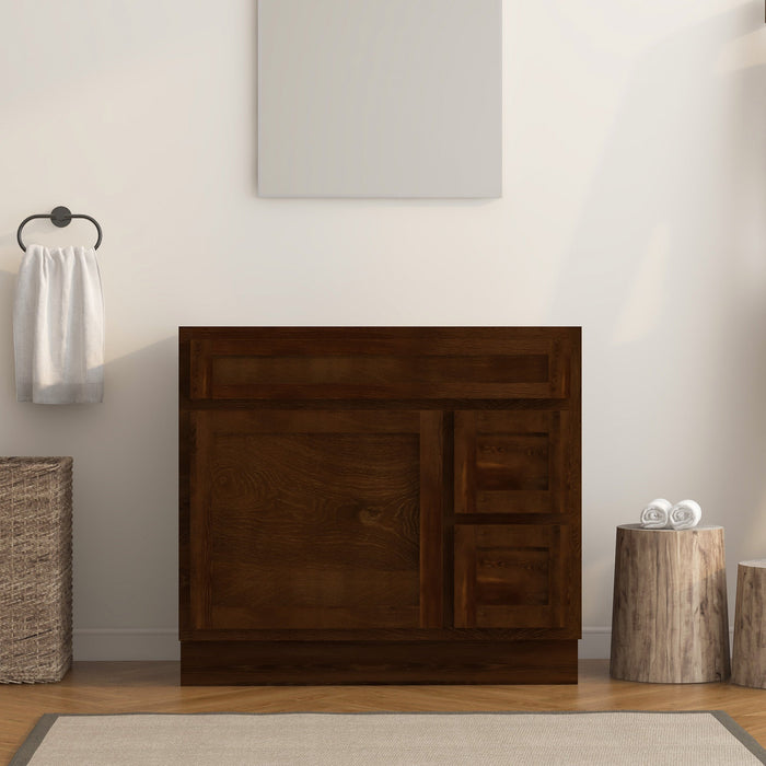 36" Modern Freestanding Oak Plywood Bathroom Vanity Base Only – Shaker Style Storage Cabinet with 2 Extension Drawers & Single Louvered Door VA40362R - HomeBeyond