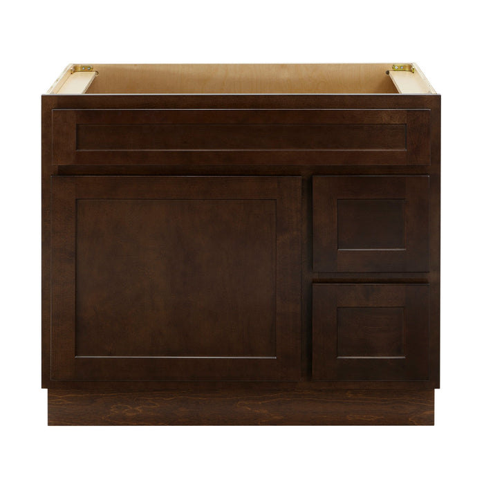 36" Modern Freestanding Oak Plywood Bathroom Vanity Base Only – Shaker Style Storage Cabinet with 2 Extension Drawers & Single Louvered Door VA40362R - HomeBeyond
