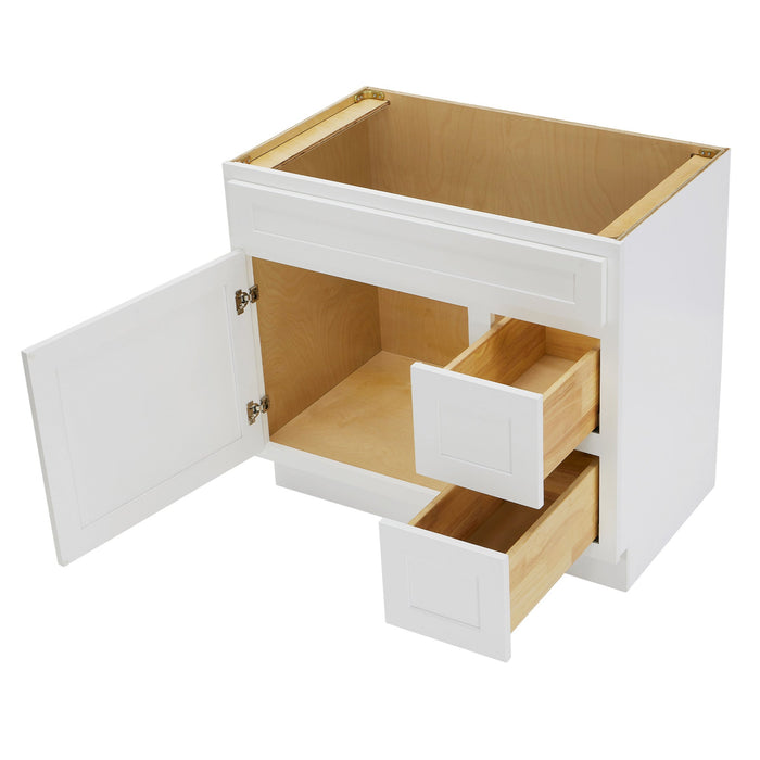 36" Modern Freestanding Oak Plywood Bathroom Vanity Base Only – Shaker Style Storage Cabinet with 2 Extension Drawers & Single Louvered Door VA40362R - HomeBeyond