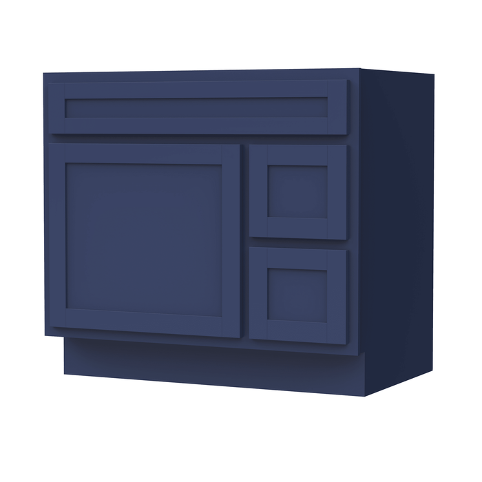 36" Modern Freestanding Oak Plywood Bathroom Vanity Base Only – Shaker Style Storage Cabinet with 2 Extension Drawers & Single Louvered Door VA40362R - HomeBeyond