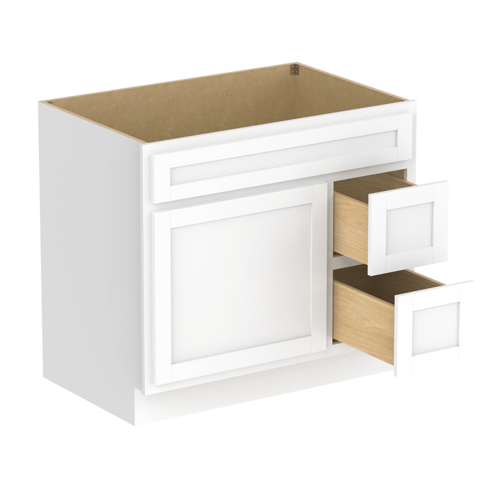 36" Modern Freestanding Oak Plywood Bathroom Vanity Base Only – Shaker Style Storage Cabinet with 2 Extension Drawers & Single Louvered Door VA40362R - HomeBeyond