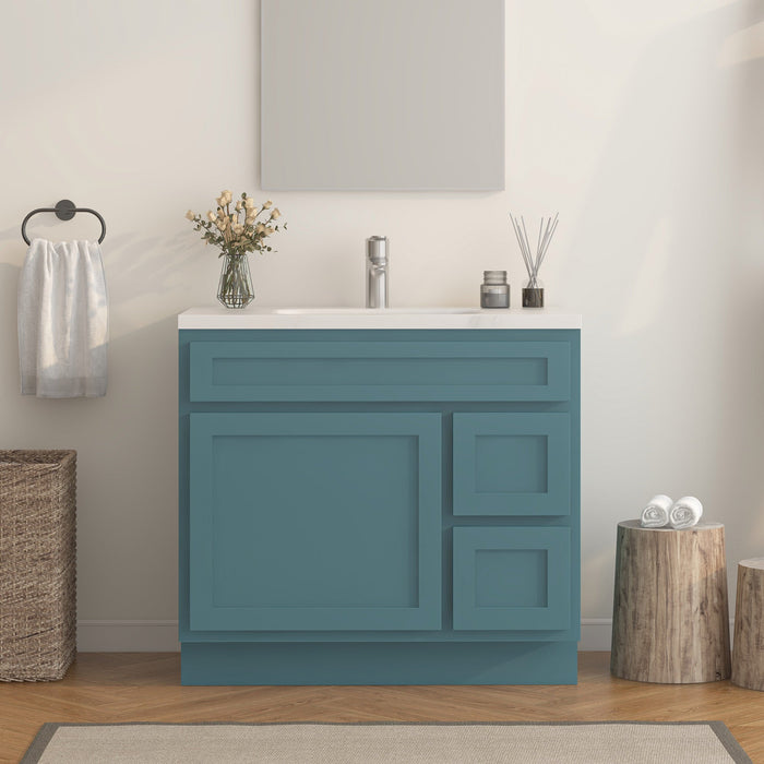 36" Modern Freestanding Oak Plywood Bathroom Vanity Base Only – Shaker Style Storage Cabinet with 2 Extension Drawers & Single Louvered Door VA40362R - HomeBeyond
