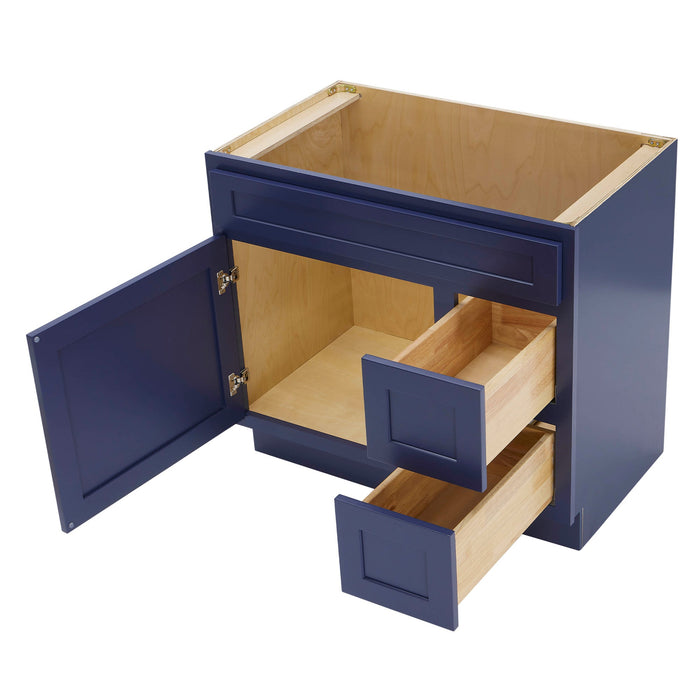 36" Modern Freestanding Oak Plywood Bathroom Vanity Base Only – Shaker Style Storage Cabinet with 2 Extension Drawers & Single Louvered Door VA40362R - HomeBeyond
