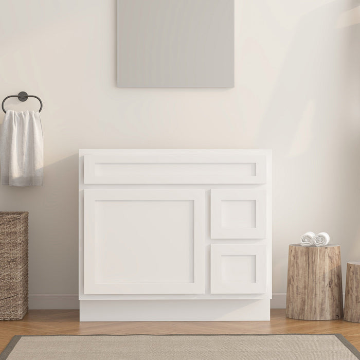 36" Modern Freestanding Oak Plywood Bathroom Vanity Base Only – Shaker Style Storage Cabinet with 2 Extension Drawers & Single Louvered Door VA40362R - HomeBeyond
