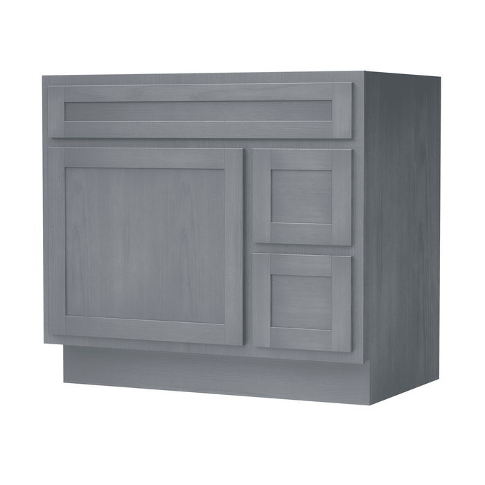 36" Modern Freestanding Oak Plywood Bathroom Vanity Base Only – Shaker Style Storage Cabinet with 2 Extension Drawers & Single Louvered Door VA40362R - HomeBeyond