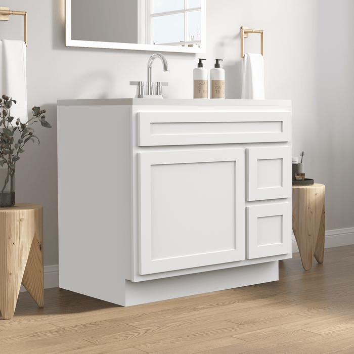 36" Modern Freestanding Oak Plywood Bathroom Vanity Base Only – Shaker Style Storage Cabinet with 2 Extension Drawers & Single Louvered Door VA40362R - HomeBeyond