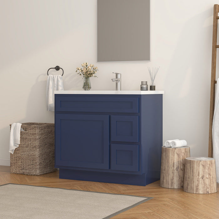 36" Modern Freestanding Oak Plywood Bathroom Vanity Base Only – Shaker Style Storage Cabinet with 2 Extension Drawers & Single Louvered Door VA40362R - HomeBeyond