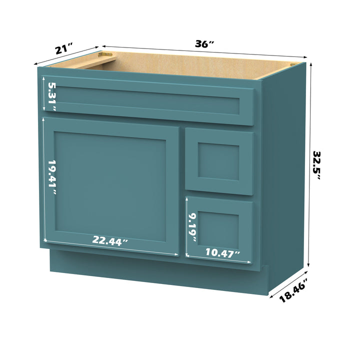 36" Modern Freestanding Oak Plywood Bathroom Vanity Base Only – Shaker Style Storage Cabinet with 2 Extension Drawers & Single Louvered Door VA40362R - HomeBeyond