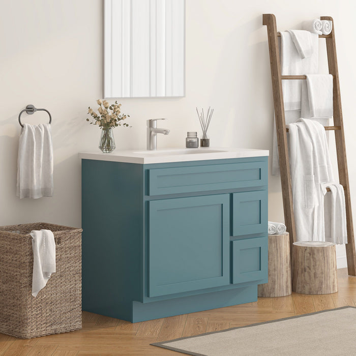 36" Modern Freestanding Oak Plywood Bathroom Vanity Base Only – Shaker Style Storage Cabinet with 2 Extension Drawers & Single Louvered Door VA40362R - HomeBeyond