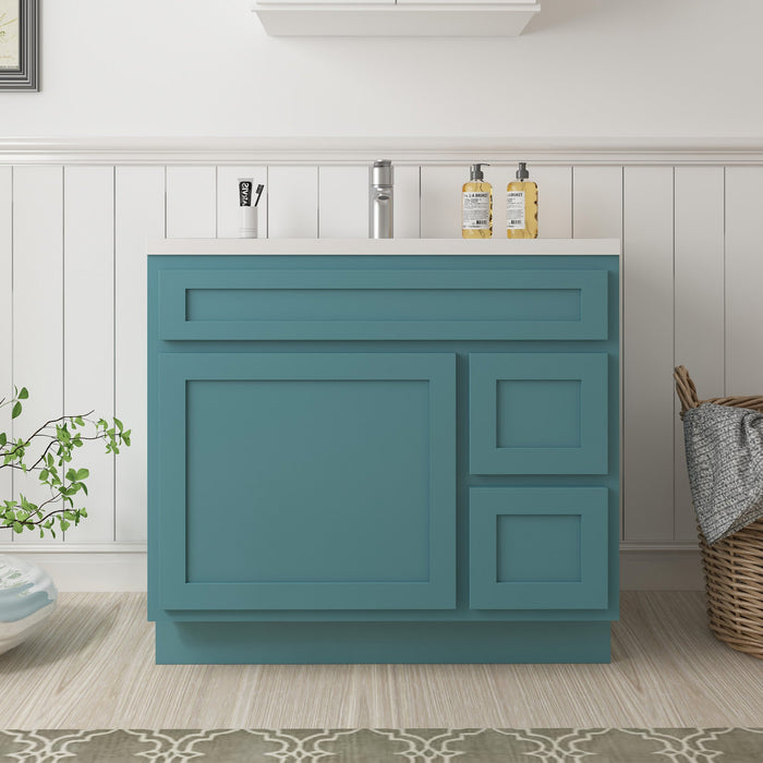 36" Modern Freestanding Oak Plywood Bathroom Vanity Base Only – Shaker Style Storage Cabinet with 2 Extension Drawers & Single Louvered Door VA40362R - HomeBeyond