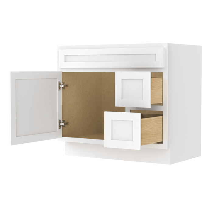 36" Modern Freestanding Oak Plywood Bathroom Vanity Base Only – Shaker Style Storage Cabinet with 2 Extension Drawers & Single Louvered Door VA40362R - HomeBeyond