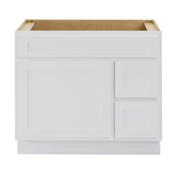 36" Modern Freestanding Oak Plywood Bathroom Vanity Base Only – Shaker Style Storage Cabinet with 2 Extension Drawers & Single Louvered Door VA40362R - HomeBeyond