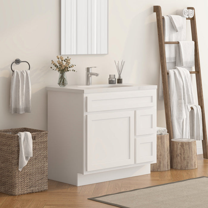 36" Modern Freestanding Oak Plywood Bathroom Vanity Base Only – Shaker Style Storage Cabinet with 2 Extension Drawers & Single Louvered Door VA40362R - HomeBeyond