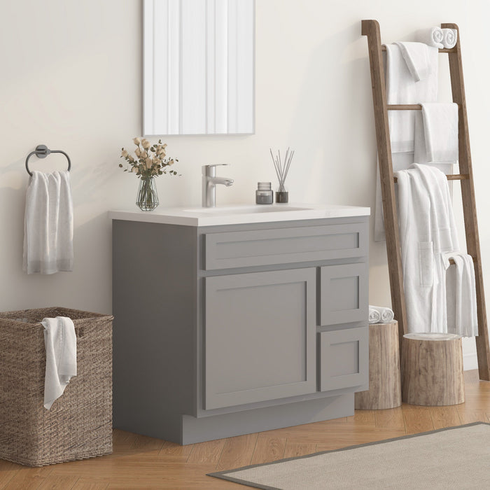 36" Modern Freestanding Oak Plywood Bathroom Vanity Base Only – Shaker Style Storage Cabinet with 2 Extension Drawers & Single Louvered Door VA40362R - HomeBeyond