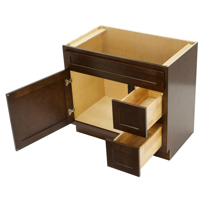 36" Modern Freestanding Oak Plywood Bathroom Vanity Base Only – Shaker Style Storage Cabinet with 2 Extension Drawers & Single Louvered Door VA40362R - HomeBeyond